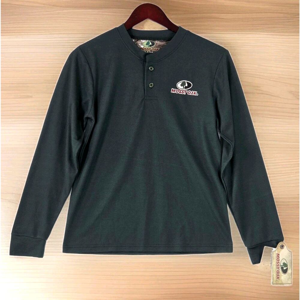 Mossy Oak Henley Waffle Knit Thermal Shirt Hunter Green Youth Size 14/16 NWT